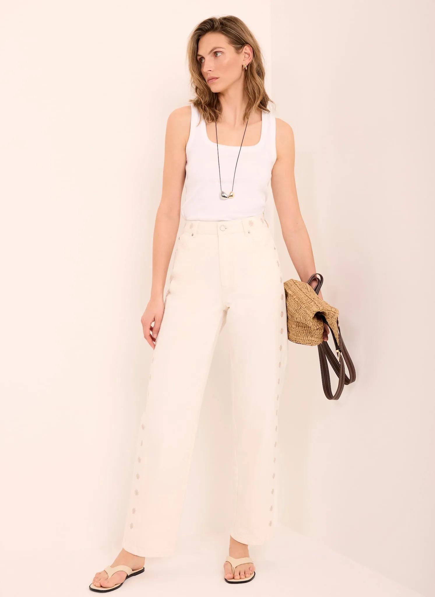 White Floral Embroidered Tapered Jeans sold by Mint Velvet product image thumbnail 4