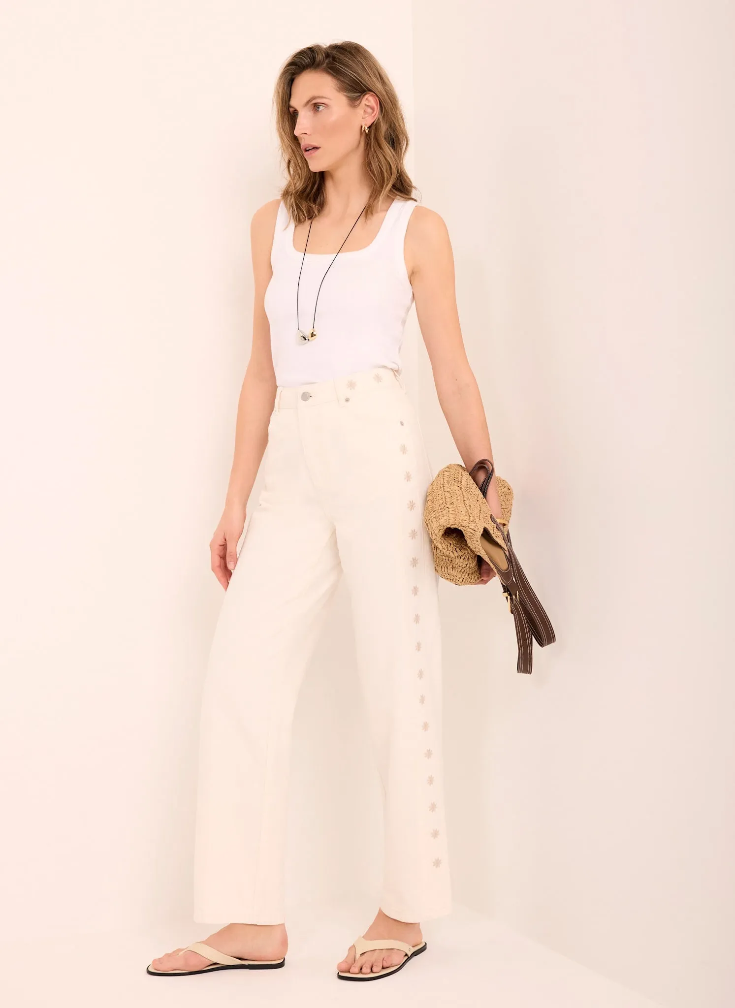 White Floral Embroidered Tapered Jeans sold by Mint Velvet