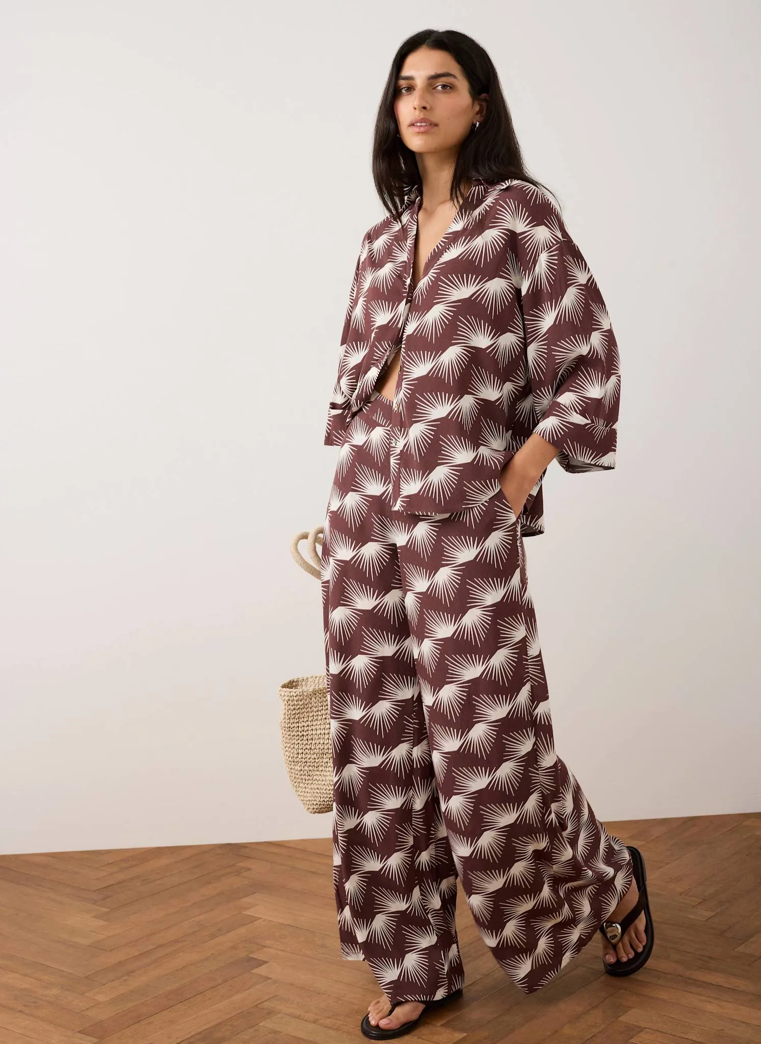 Burgundy Graphic Print Wide Leg Trousers sold by Mint Velvet product image thumbnail 4