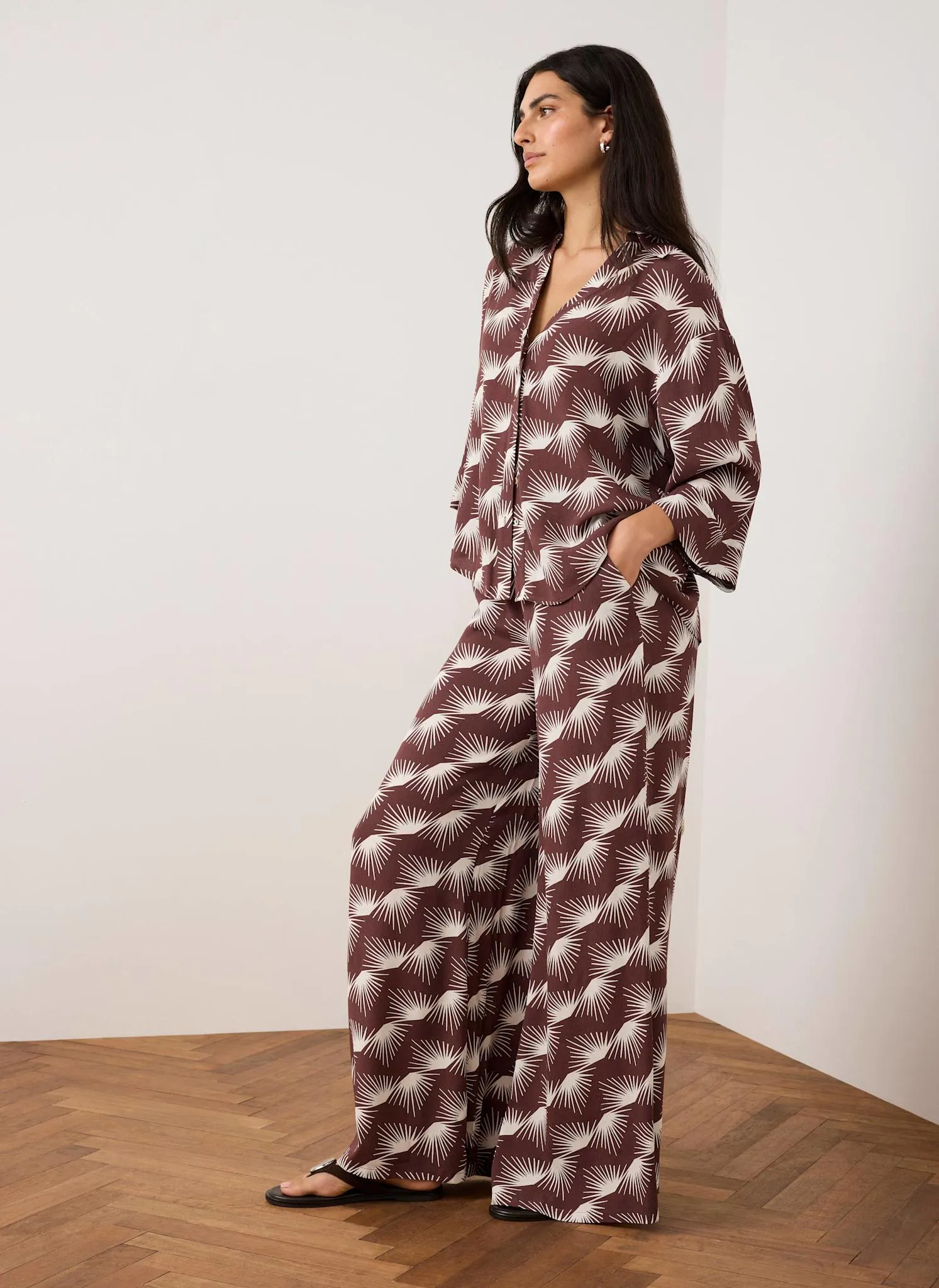 Burgundy Graphic Print Wide Leg Trousers sold by Mint Velvet product image thumbnail 3