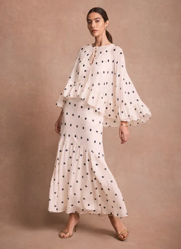 Cream Polka Dot Print Cape Maxi Dress made by Mint Velvet