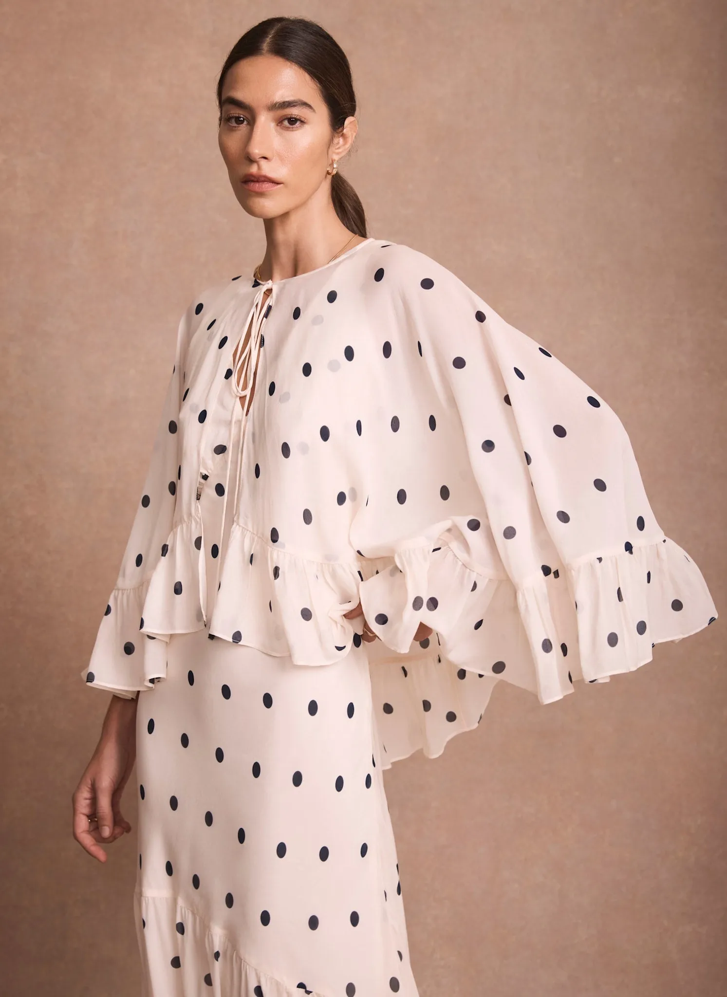 Cream Polka Dot Print Cape Maxi Dress sold by Mint Velvet product image thumbnail 4