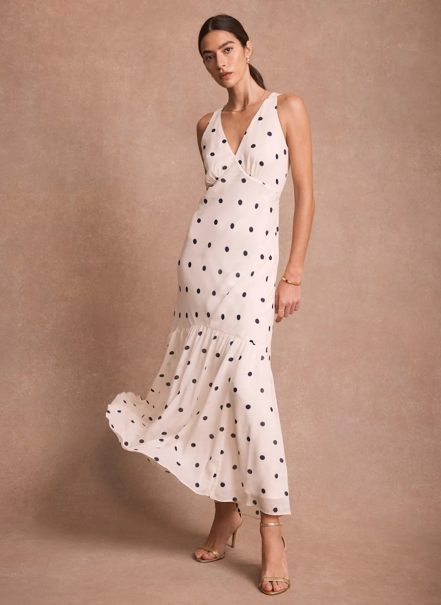 Cream Polka Dot Print Cape Maxi Dress sold by Mint Velvet product image thumbnail 2