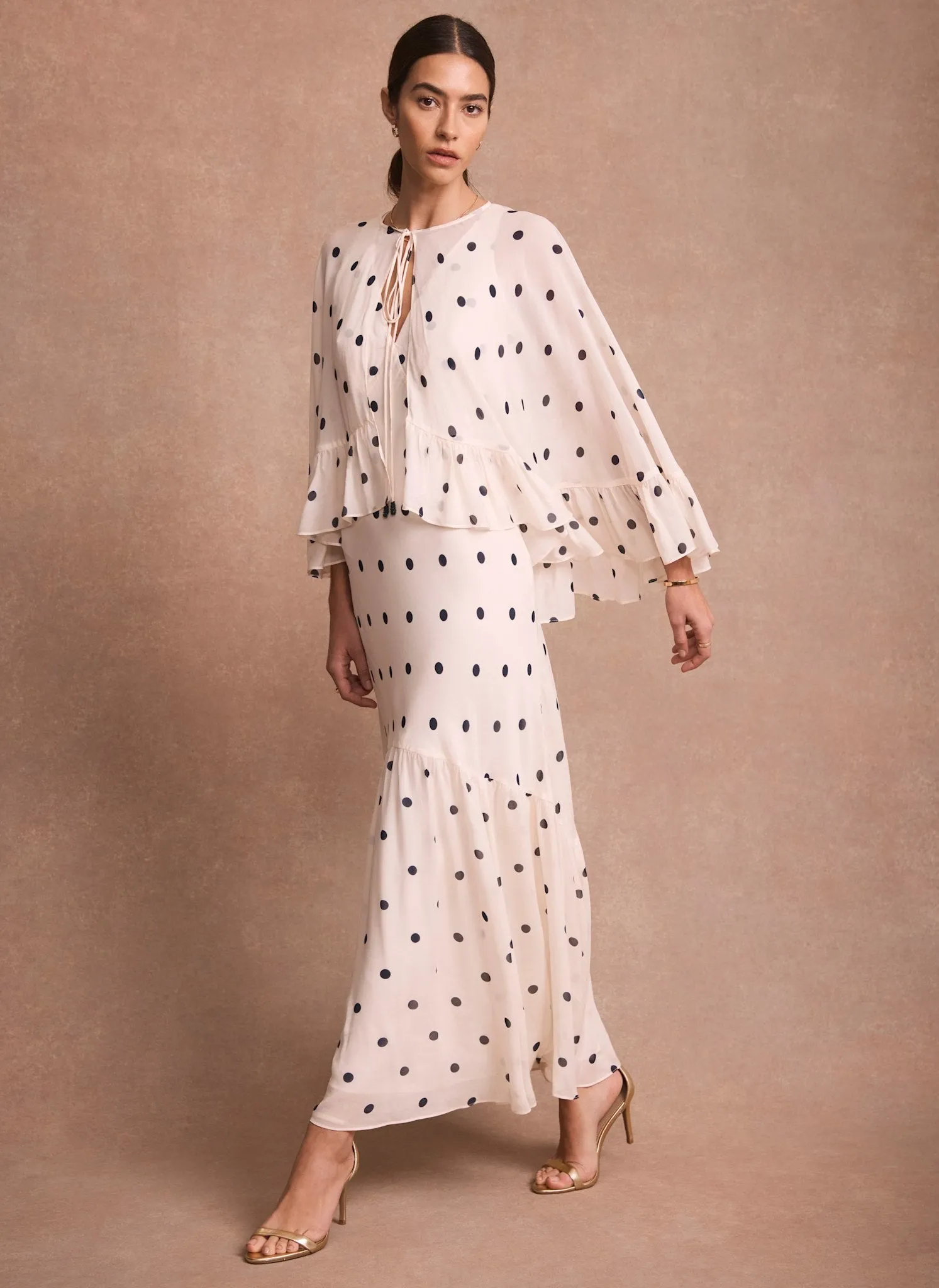 Cream Polka Dot Print Cape Maxi Dress sold by Mint Velvet product image thumbnail 3