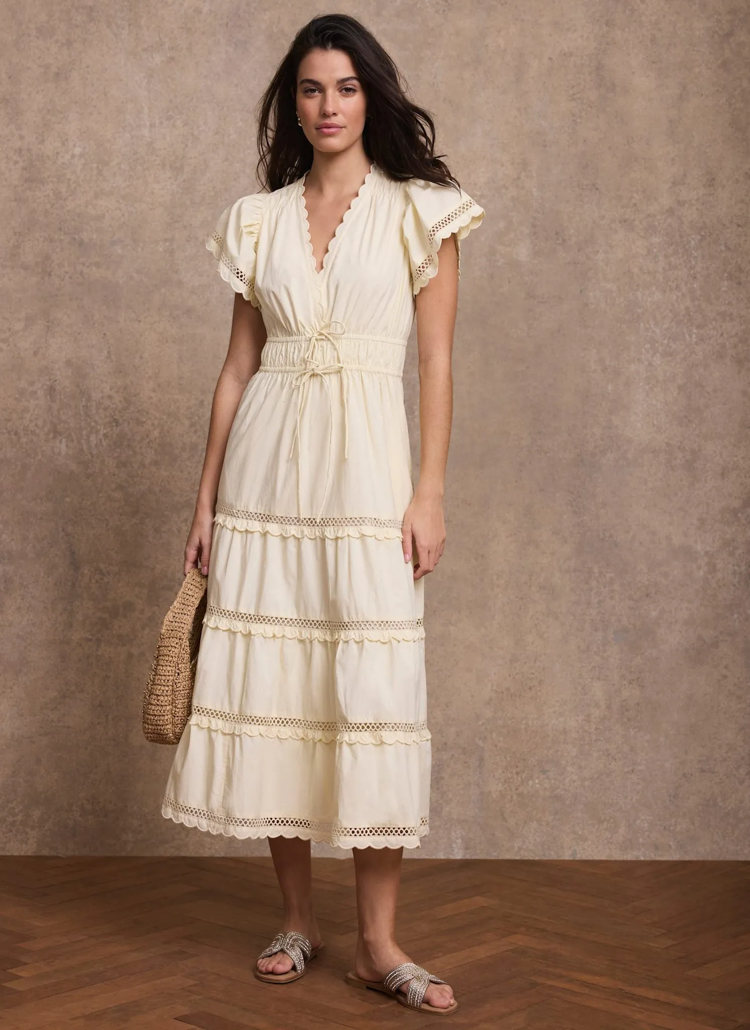 Yellow Cotton Ruffle Maxi Dress sold by Mint Velvet