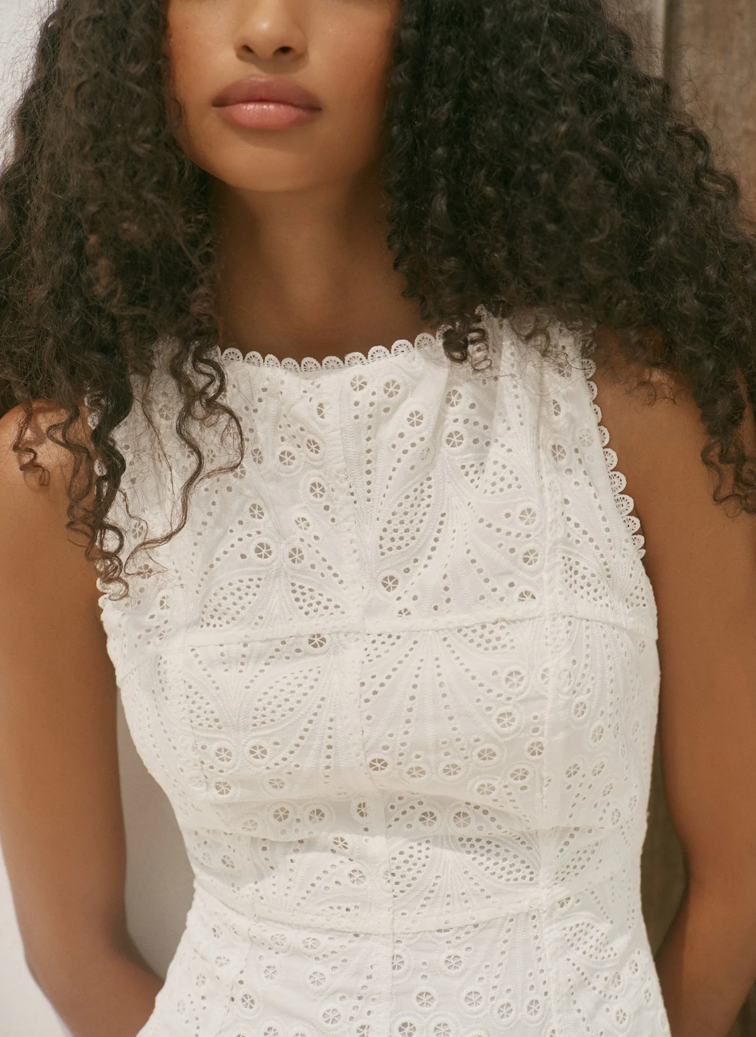 White Cotton Broderie Midi Dress sold by Mint Velvet product image thumbnail 5