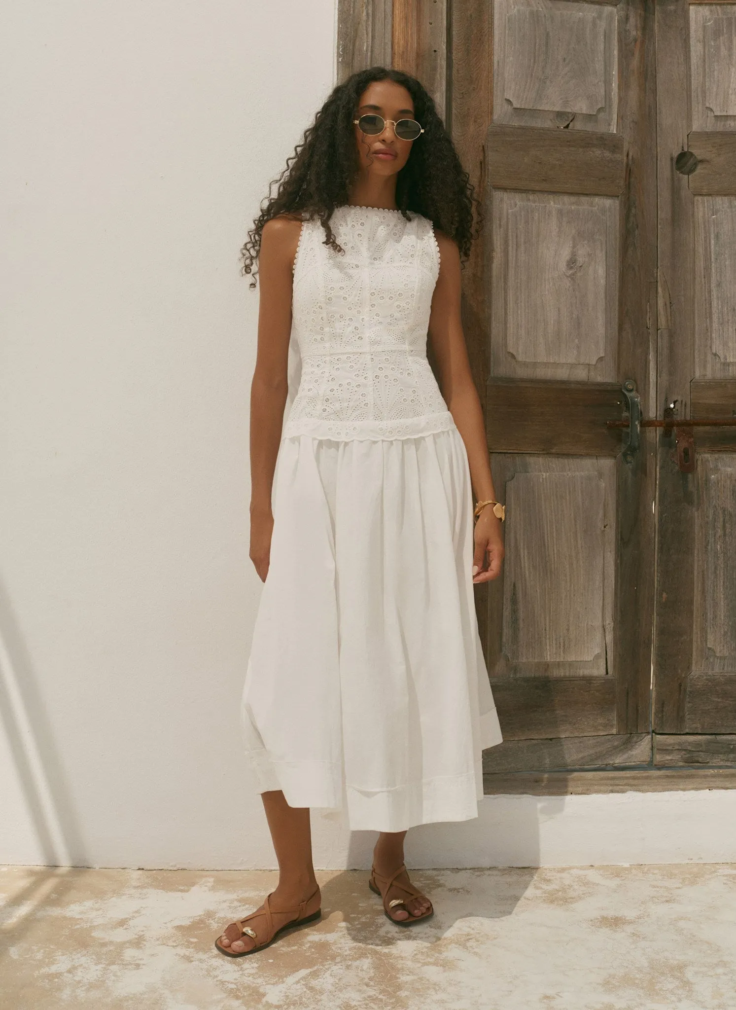 White Cotton Broderie Midi Dress sold by Mint Velvet product image thumbnail 2