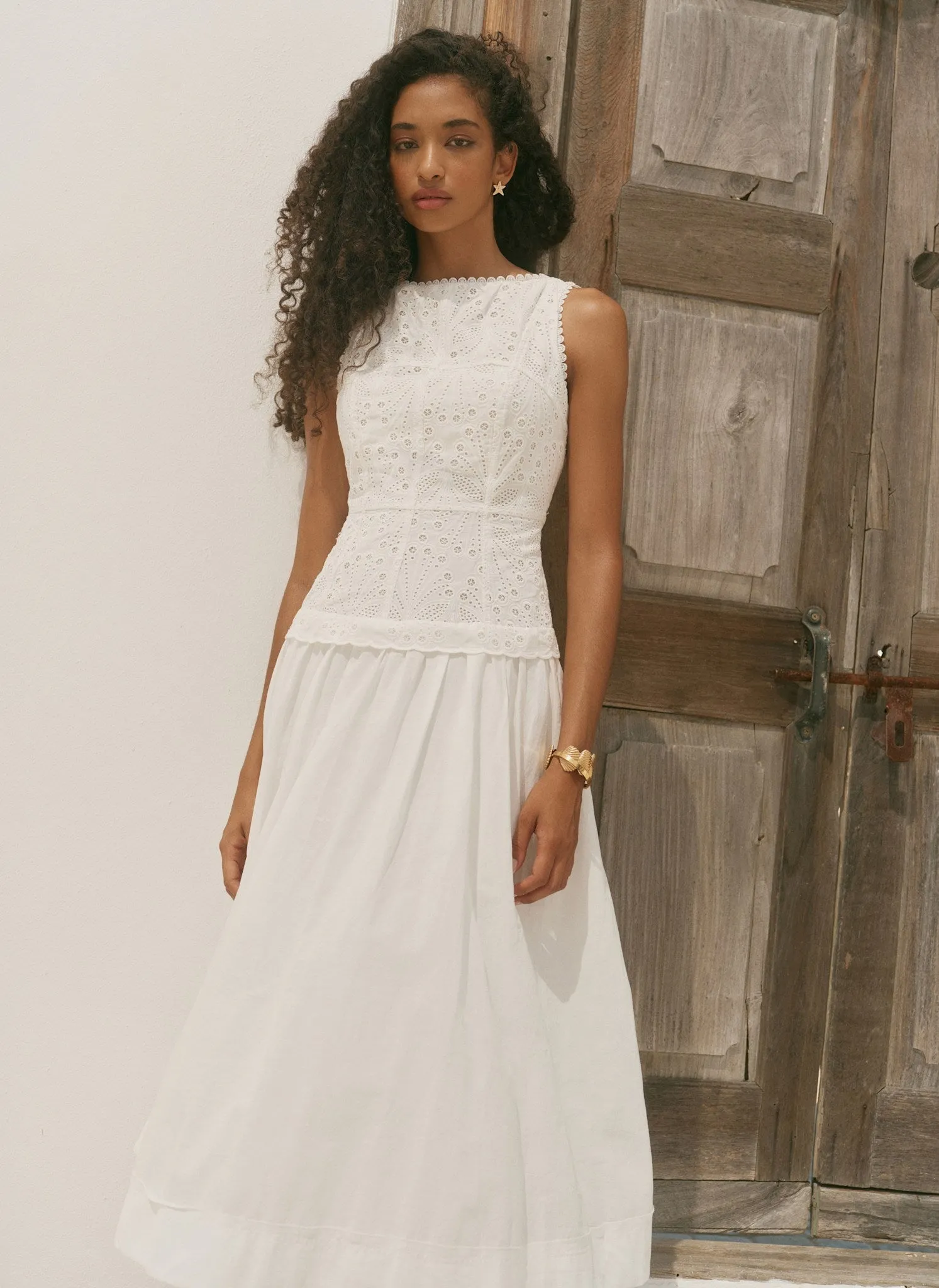 White Cotton Broderie Midi Dress sold by Mint Velvet product image thumbnail 3