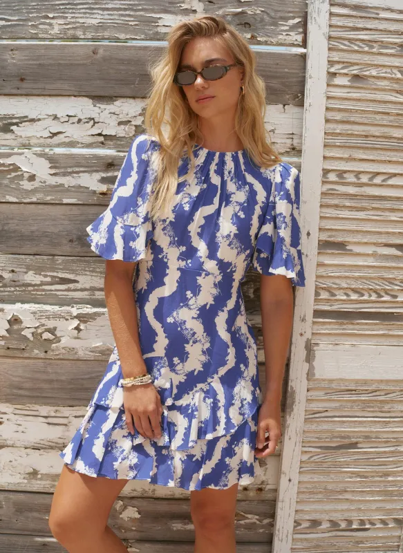 Blue Print Ruffle Mini Dress sold by Mint Velvet