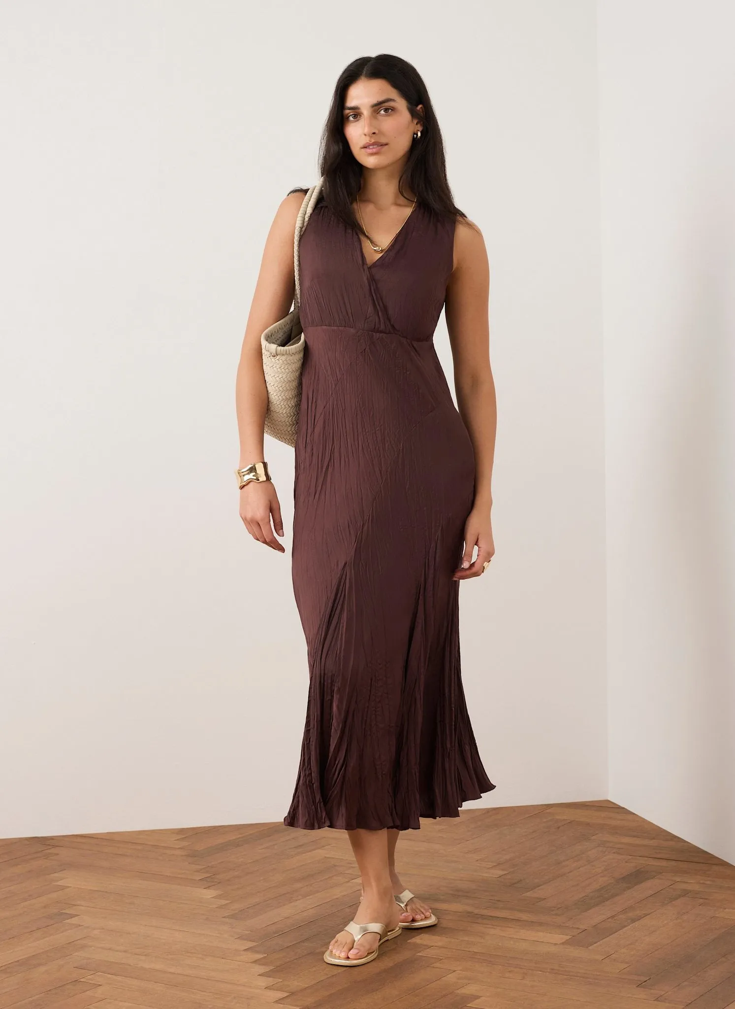 Burgundy Crinkle Maxi Dress sold by Mint Velvet