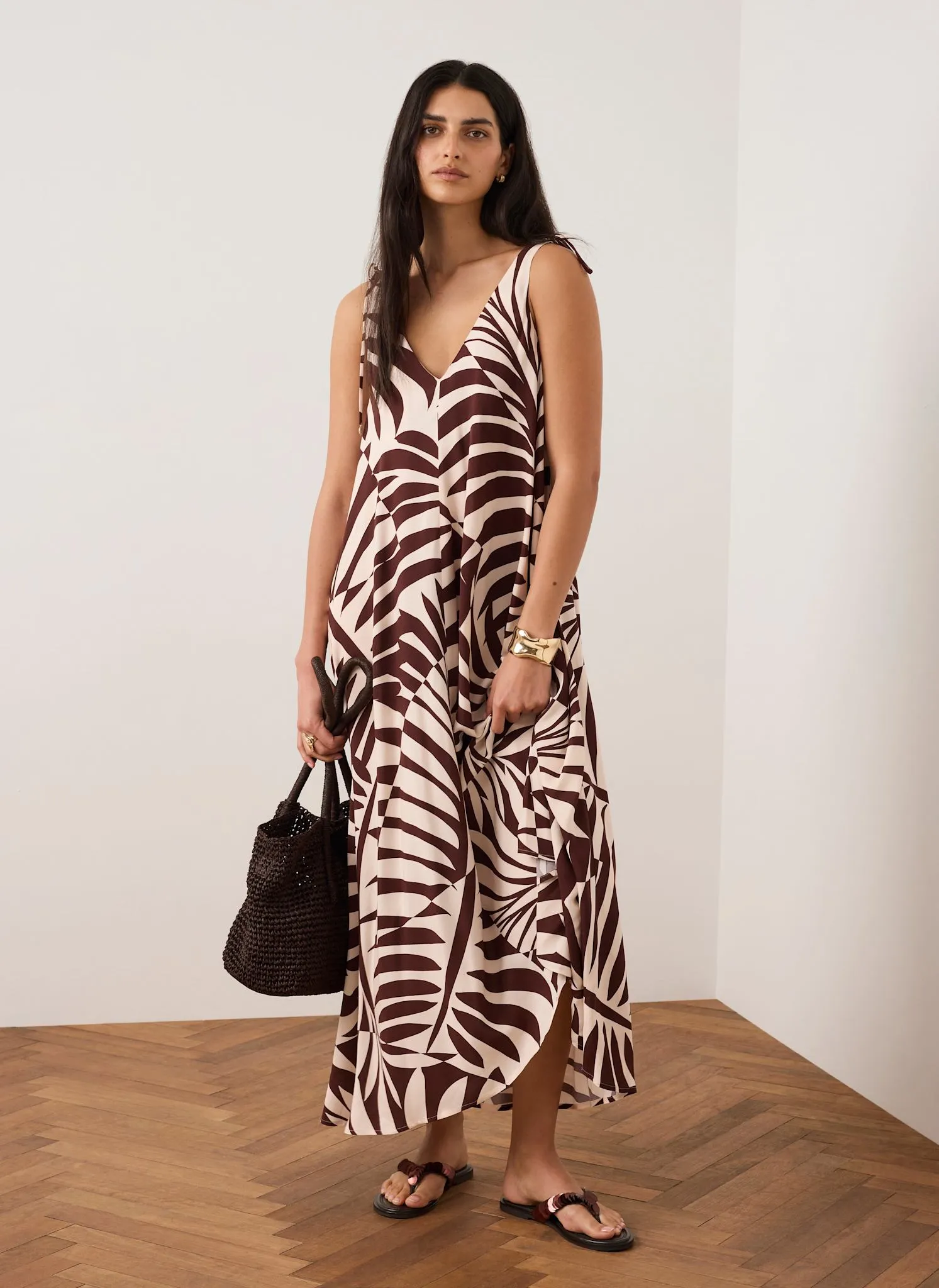 Burgundy Palm Print Maxi Dress sold by Mint Velvet