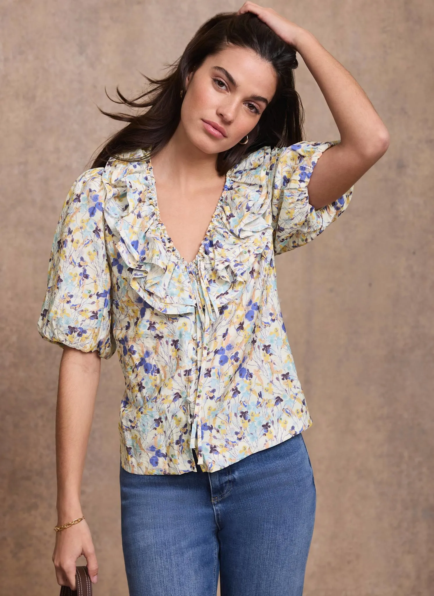 Blue Floral Ruffle Trim Blouse sold by Mint Velvet product image thumbnail 2