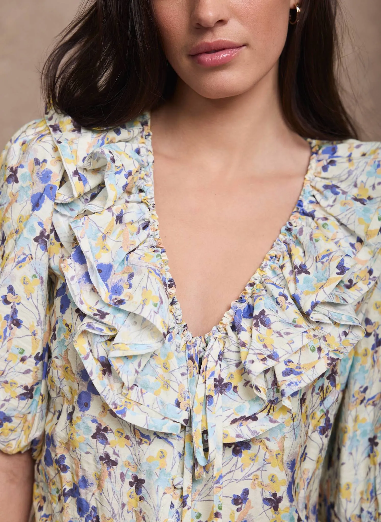 Blue Floral Ruffle Trim Blouse sold by Mint Velvet product image thumbnail 3