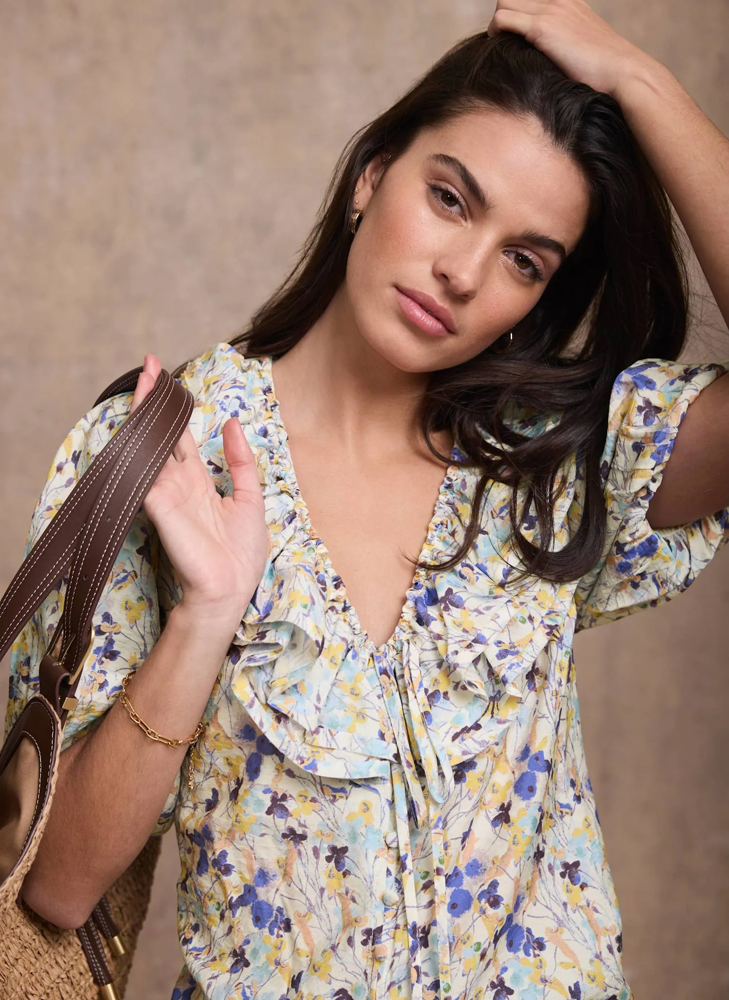 Blue Floral Ruffle Trim Blouse sold by Mint Velvet product image thumbnail 5