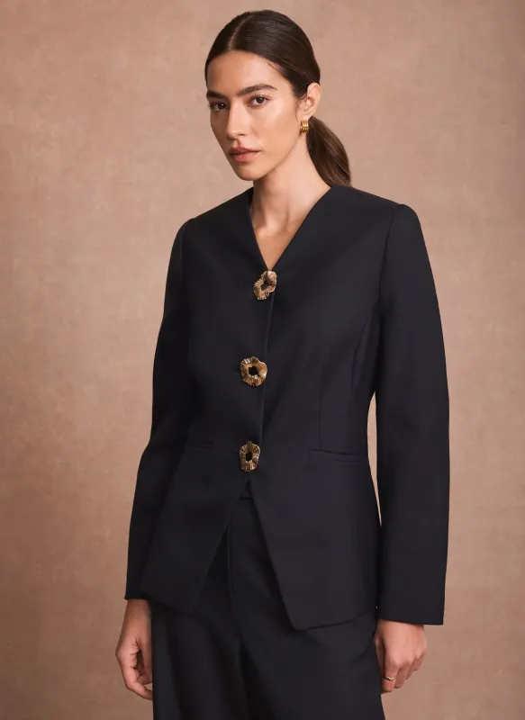 Navy Statement Button Sculpted Jacket made by Mint Velvet