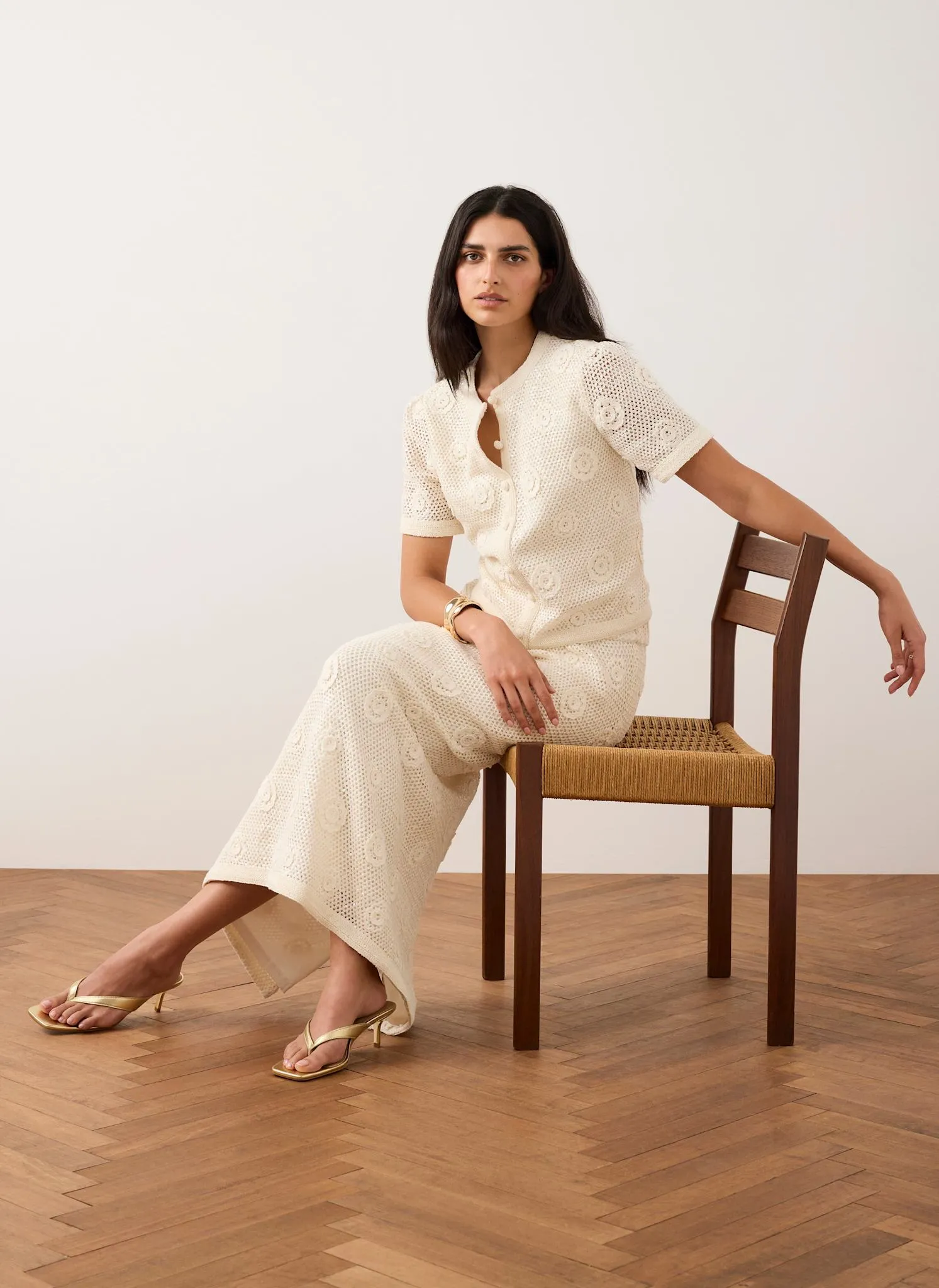 Neutral Sequin Floral Crochet Midi Skirt sold by Mint Velvet product image thumbnail 3