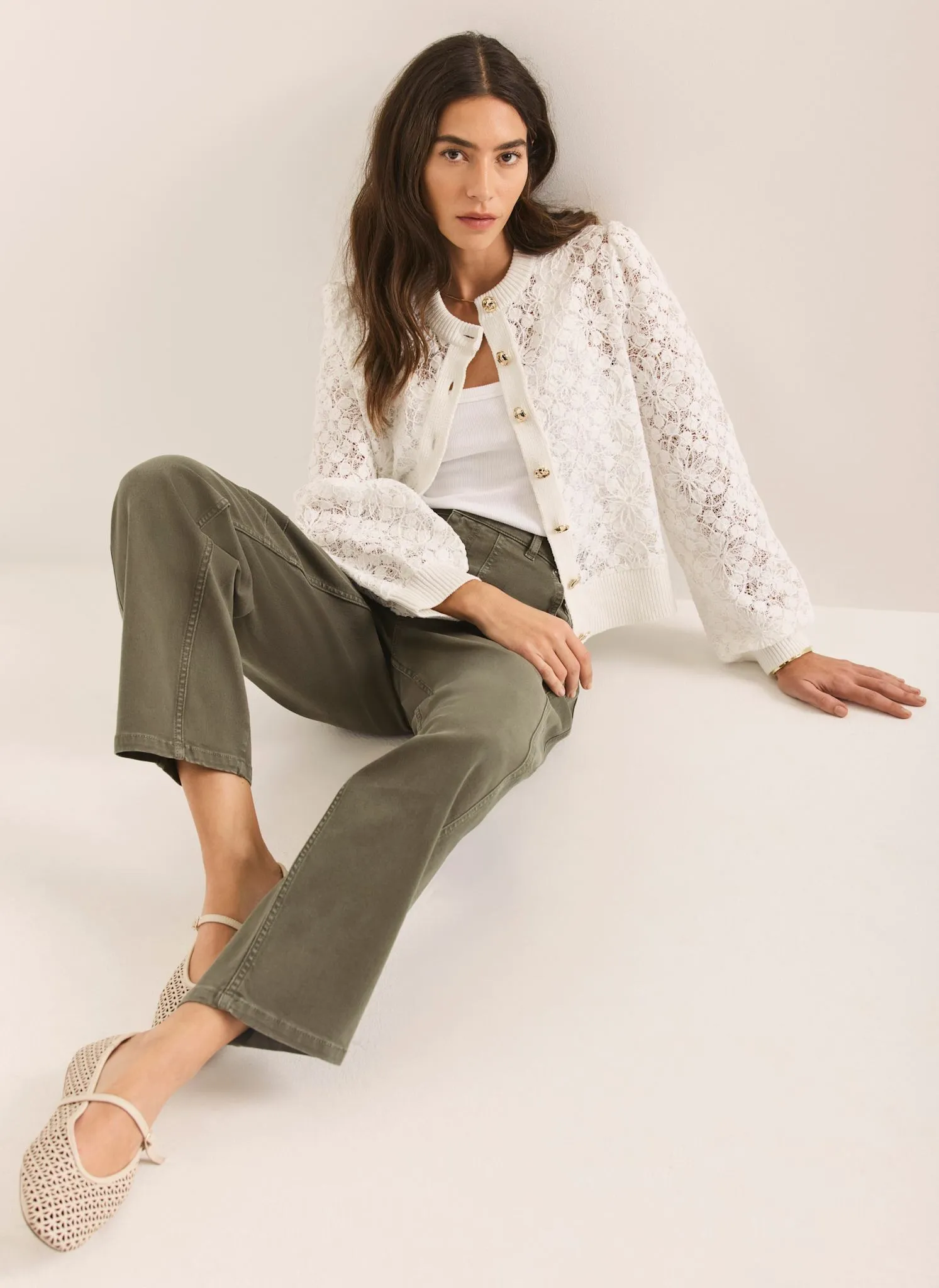 Cream Lace Cotton Blend Jacket sold by Mint Velvet