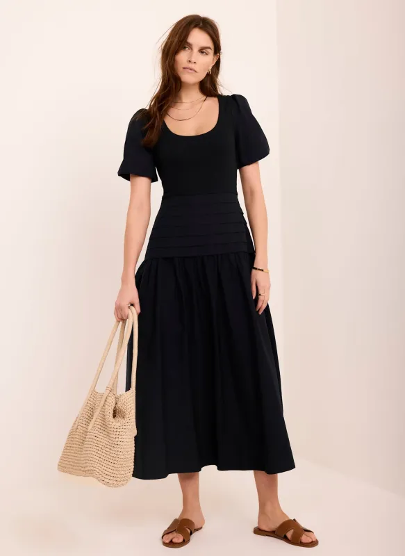 Navy Cotton Blend Maxi Dress sold by Mint Velvet