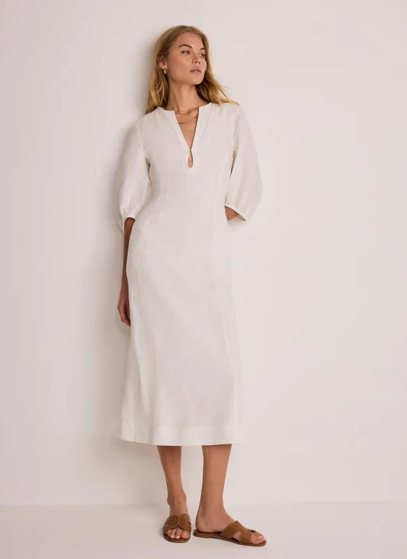 White Linen Puff Sleeve Midi Dress sold by Mint Velvet