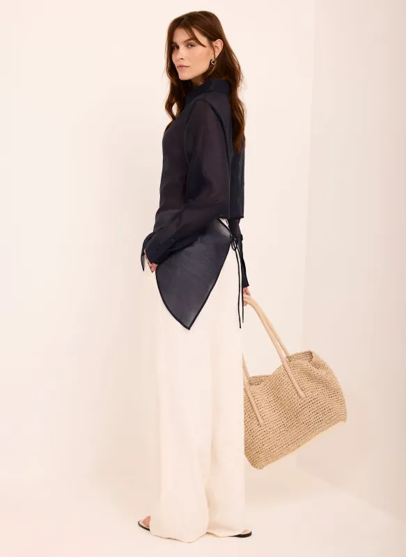 Navy Longline Tie Back Sheer Shirt sold by Mint Velvet