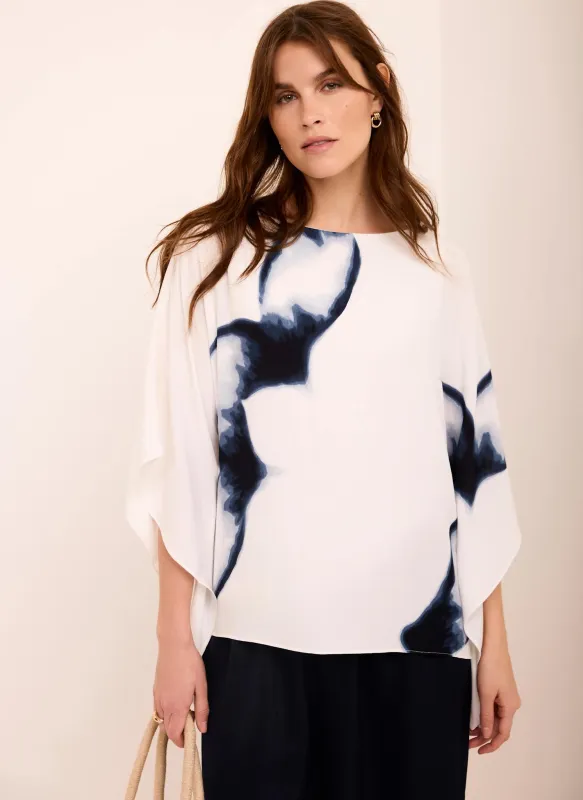White Navy Floral Print Batwing Top sold by Mint Velvet