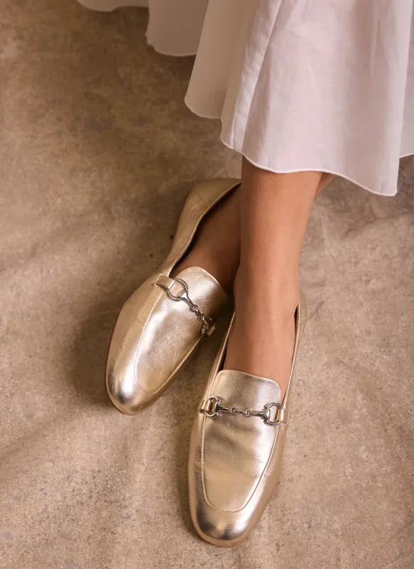 Camille Gold Leather Loafers sold by Mint Velvet