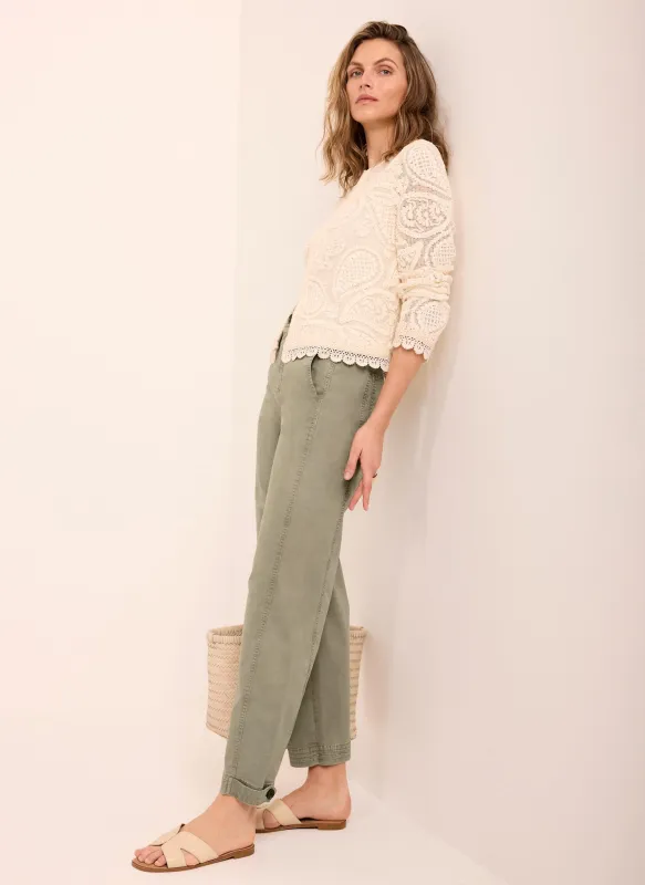 Khaki Barrel Leg Chino Trousers sold by Mint Velvet