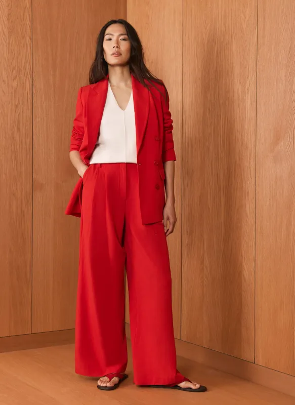 Red Pleated Wide Leg Trousers made by Mint Velvet