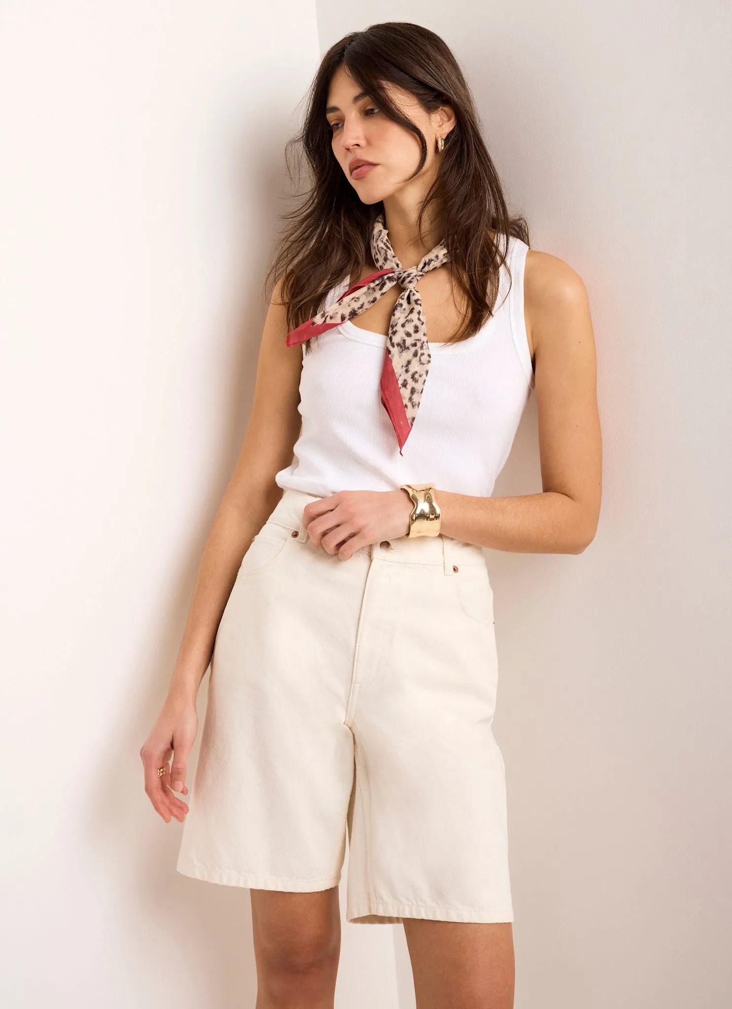 Cream Denim Mid Length Shorts sold by Mint Velvet