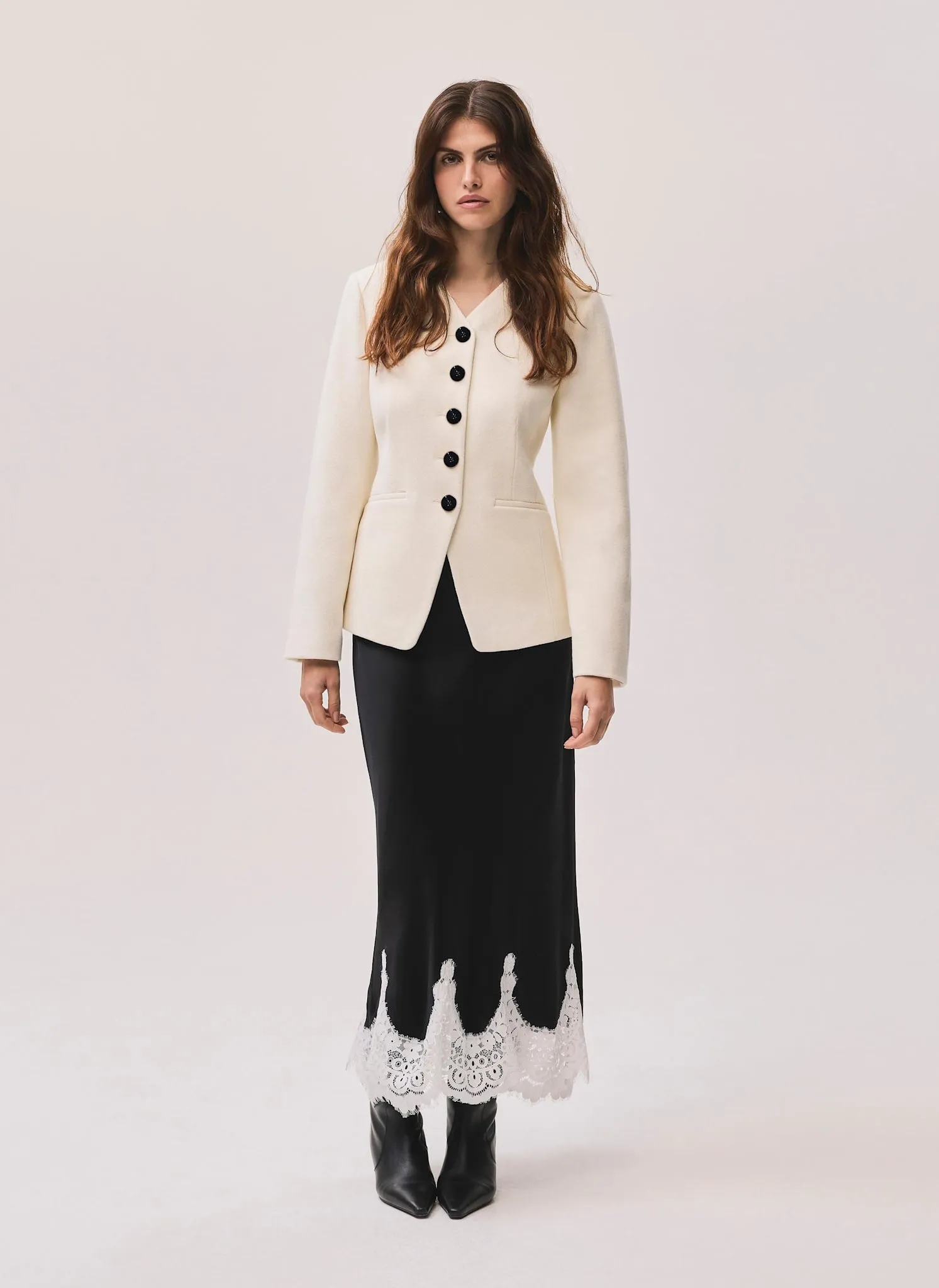 Cream Wool Blend Sculpted Jacket sold by Mint Velvet