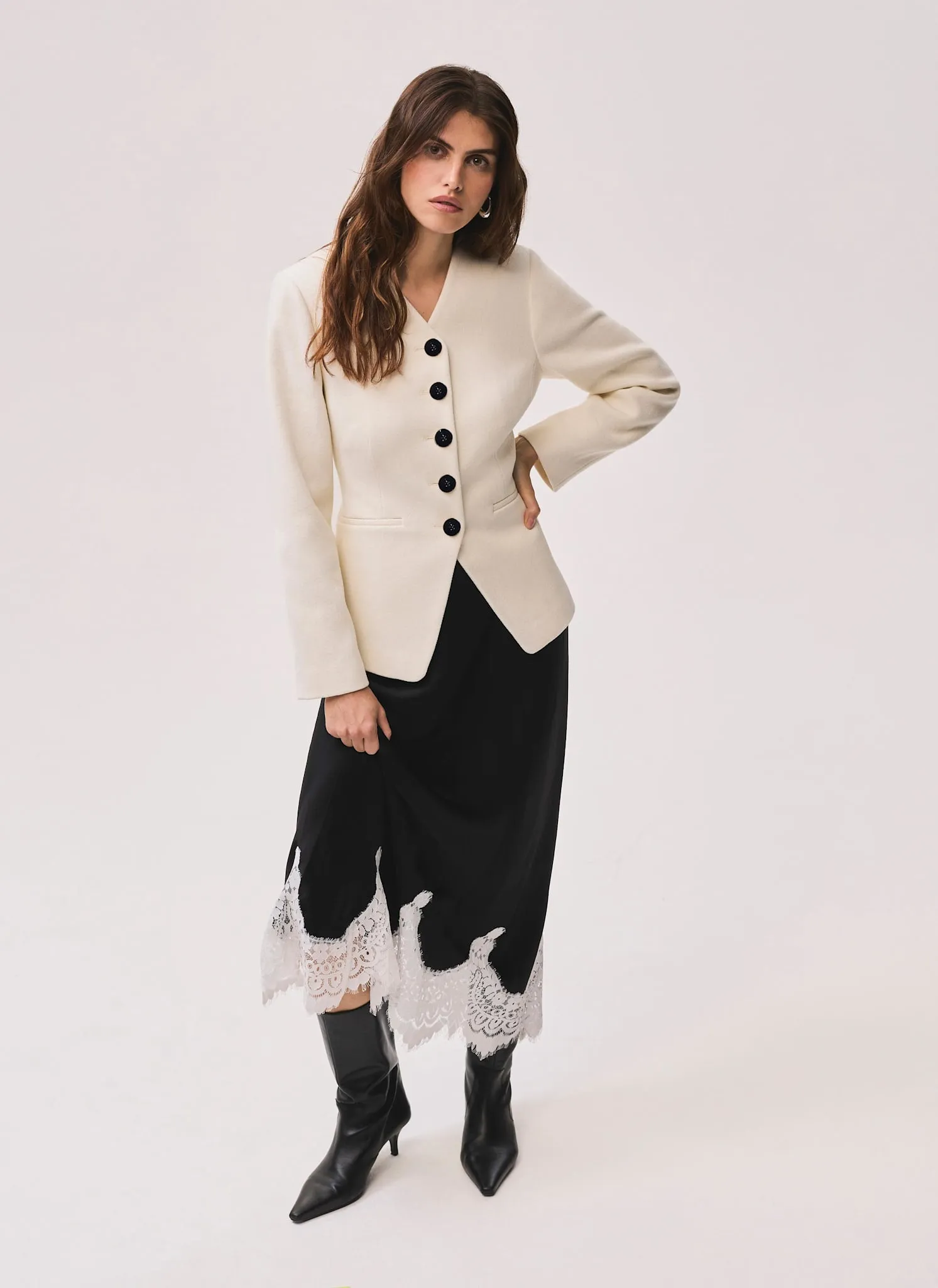 Cream Wool Blend Sculpted Jacket sold by Mint Velvet product image thumbnail 3