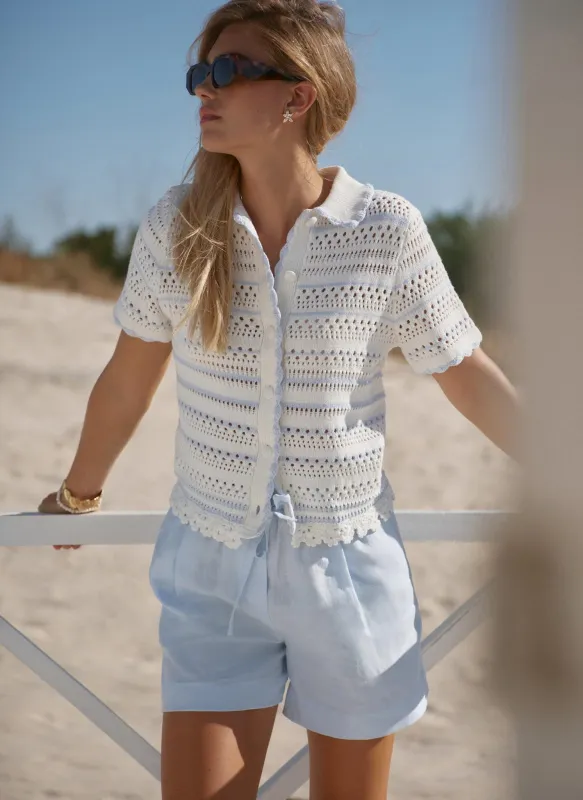 Cream Cotton Blend Stripe Crochet Top made by Mint Velvet