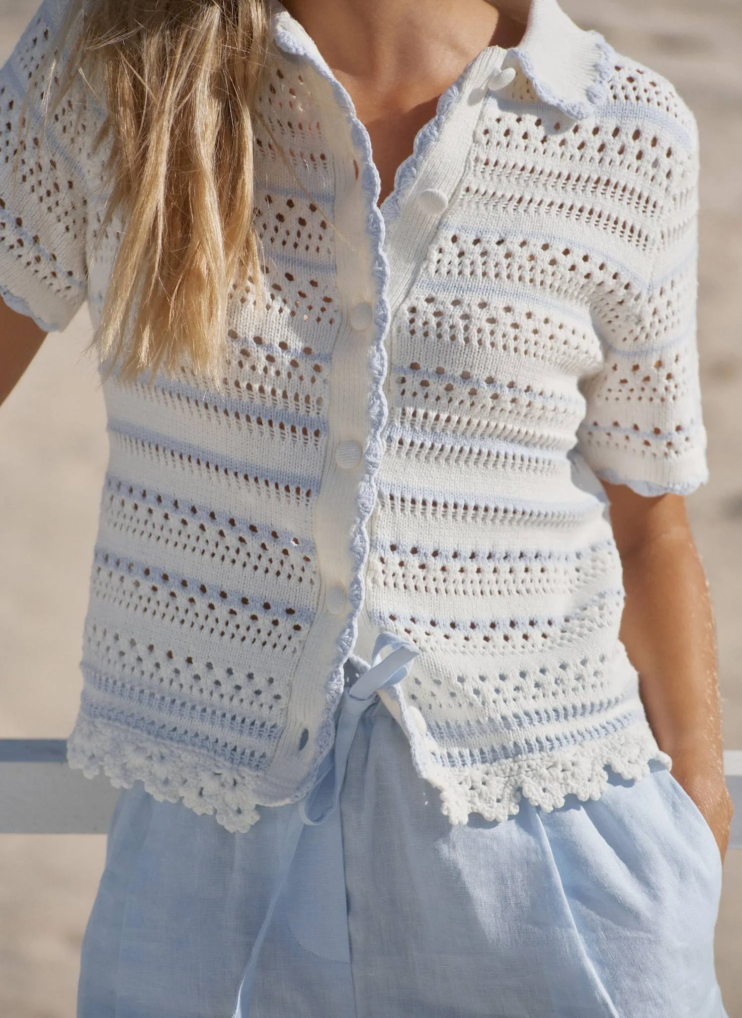 Cream Cotton Blend Stripe Crochet Top sold by Mint Velvet product image thumbnail 5