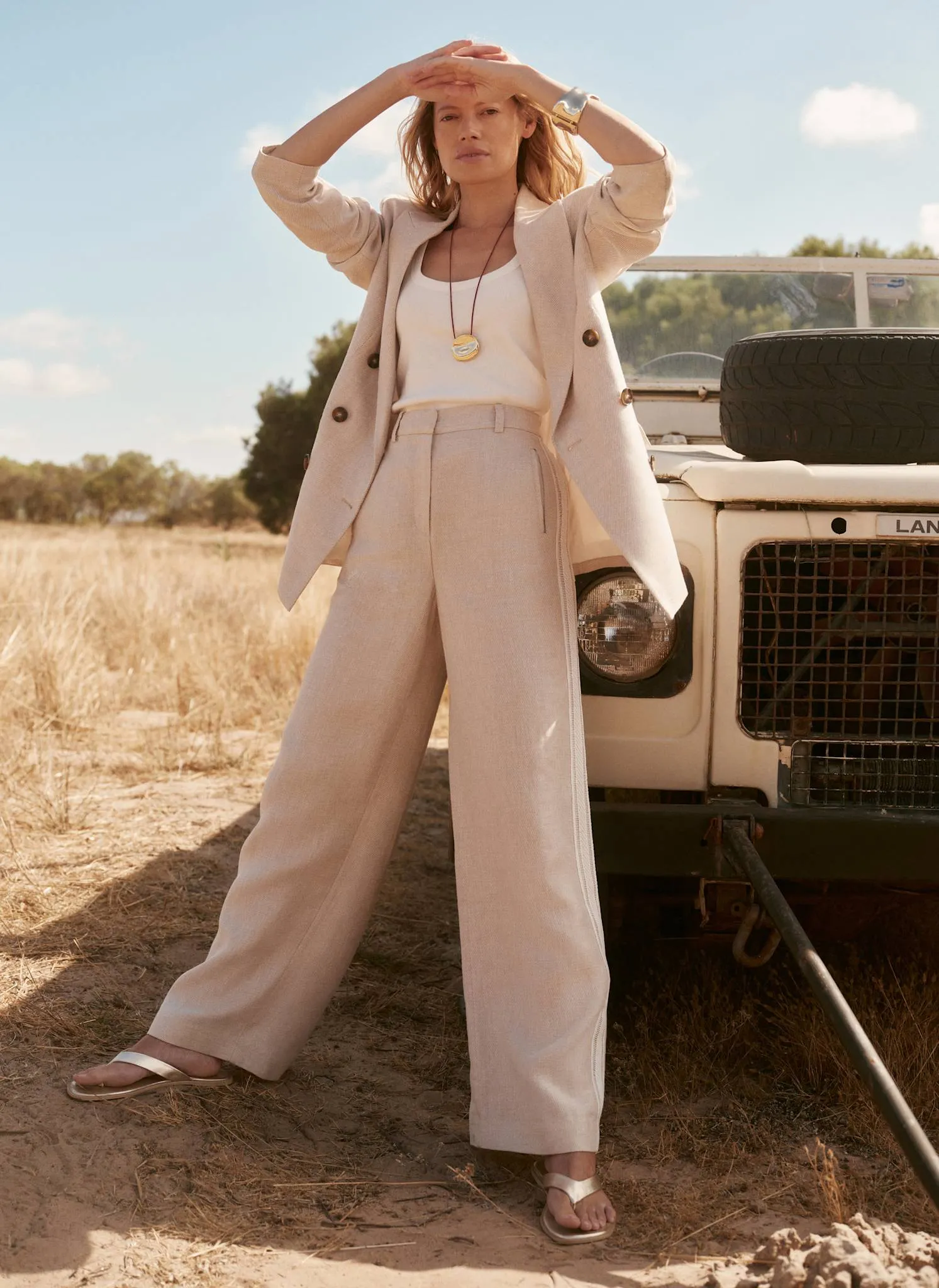 Neutral Linen Side Stripe Trousers sold by Mint Velvet product image thumbnail 2