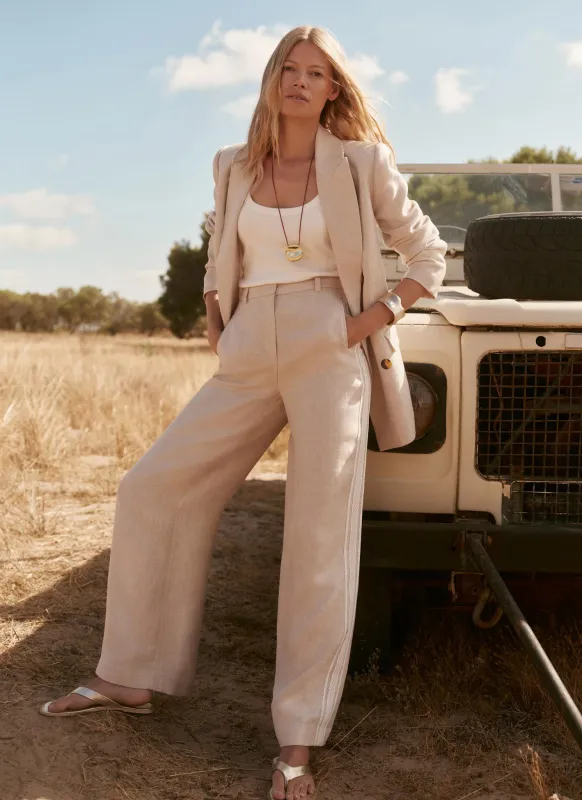 Neutral Linen Side Stripe Trousers sold by Mint Velvet