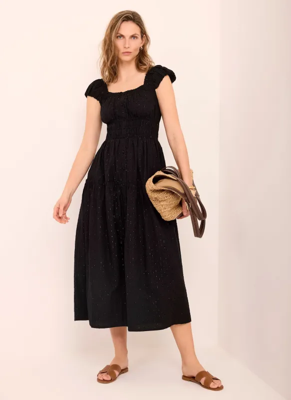 Black Cotton Blend Textured Midi Dress made by Mint Velvet
