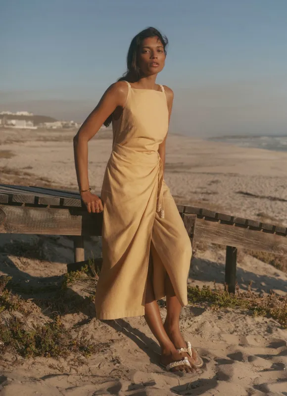 Yellow Linen Blend Wrap Midi Dress sold by Mint Velvet