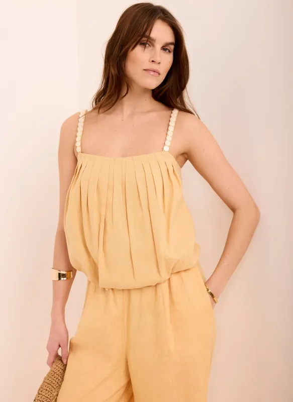 Yellow Linen Blend Bubble Top made by Mint Velvet