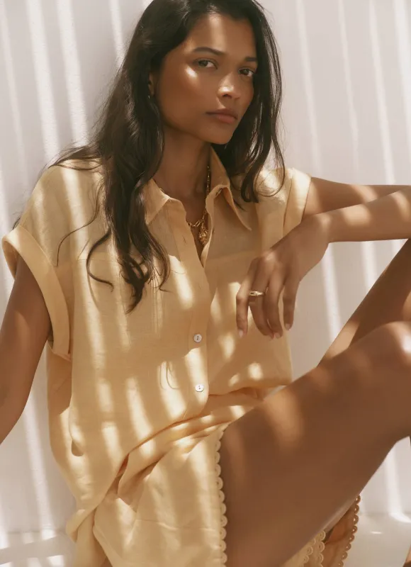 Yellow Linen Blend Sheer Panel Shirt sold by Mint Velvet