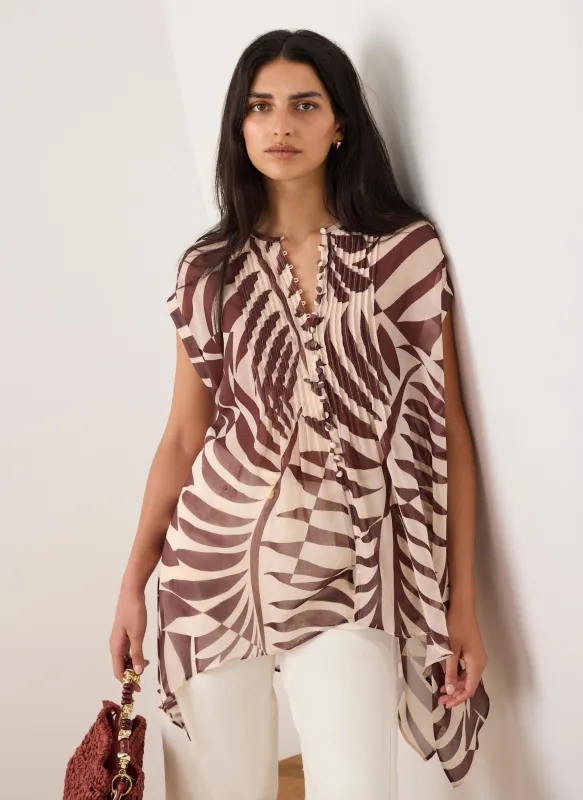 Burgundy Palm Print Sheer Tunic Top made by Mint Velvet