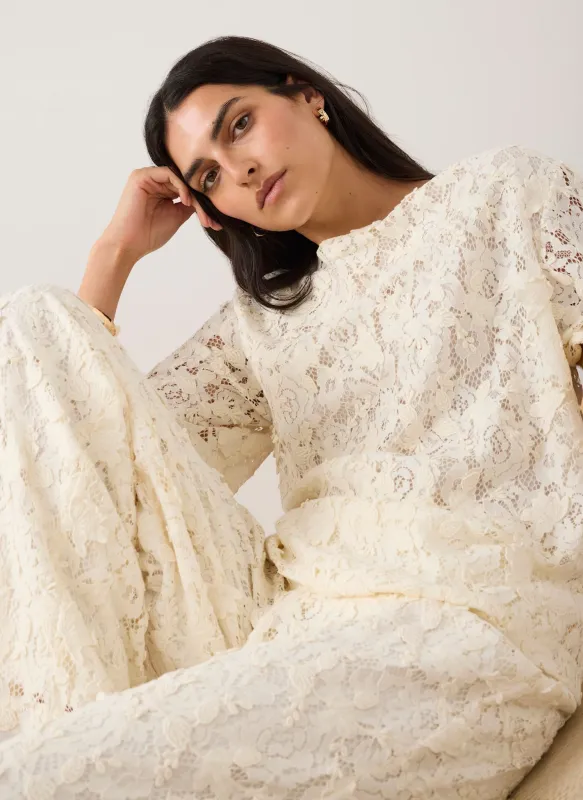 Cream Lace Oversized Top sold by Mint Velvet