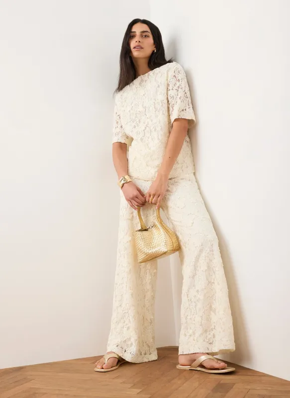 Cream Lace Wide Leg Trousers sold by Mint Velvet