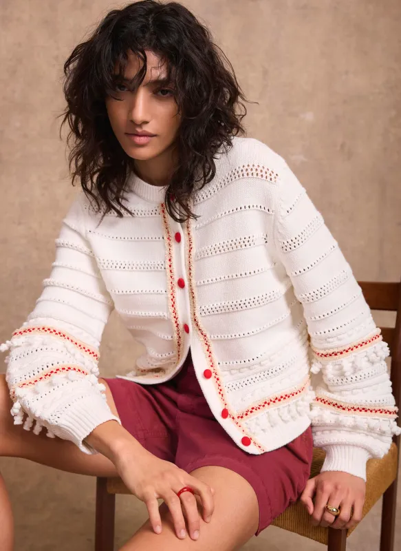 Cream Cotton Blend Tassel Cardigan made by Mint Velvet