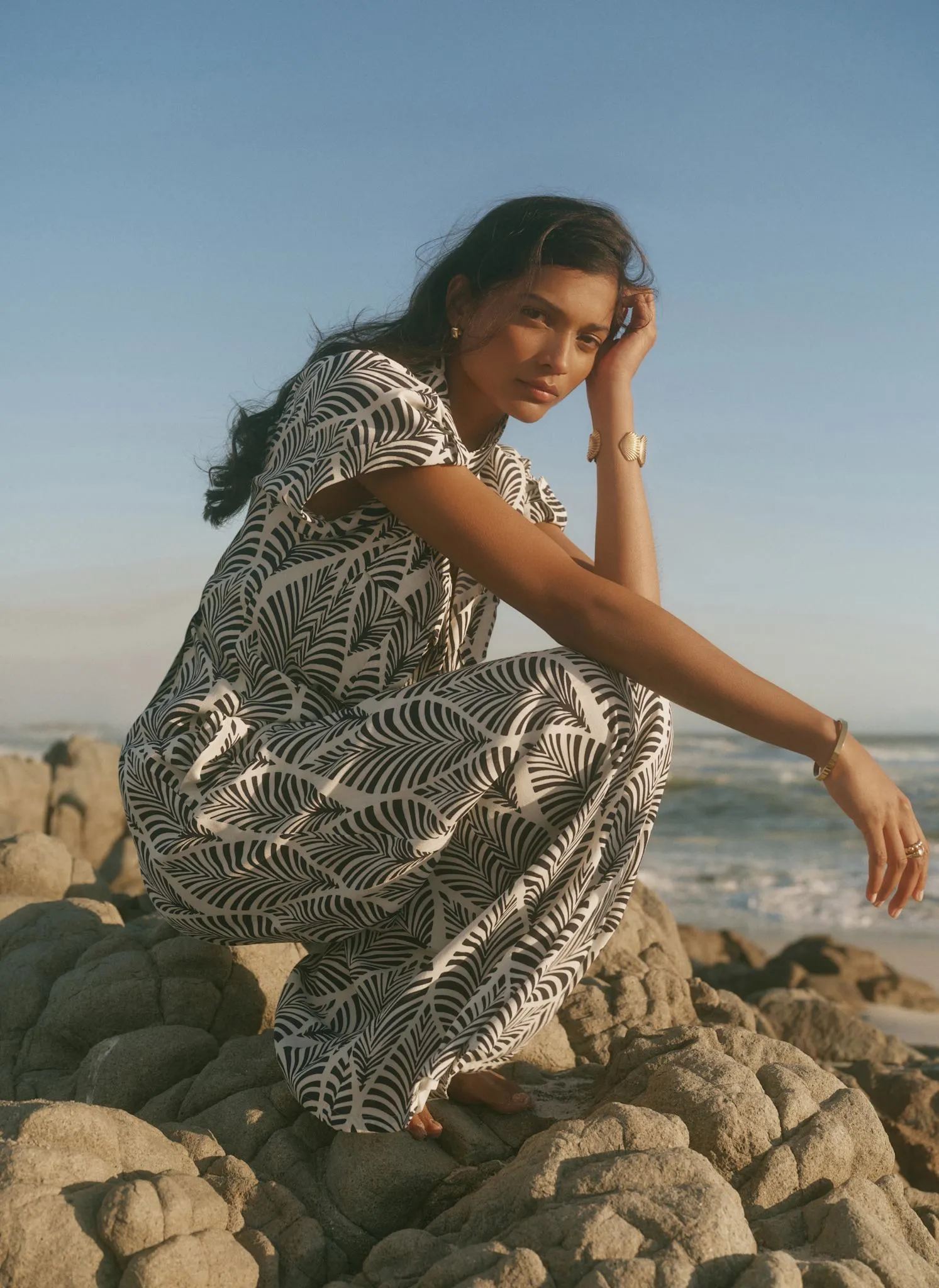 Navy Leaf Print Wide Leg Trousers sold by Mint Velvet product image thumbnail 3