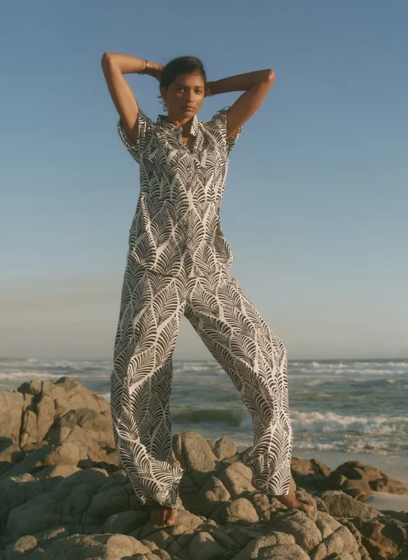 Navy Leaf Print Wide Leg Trousers made by Mint Velvet