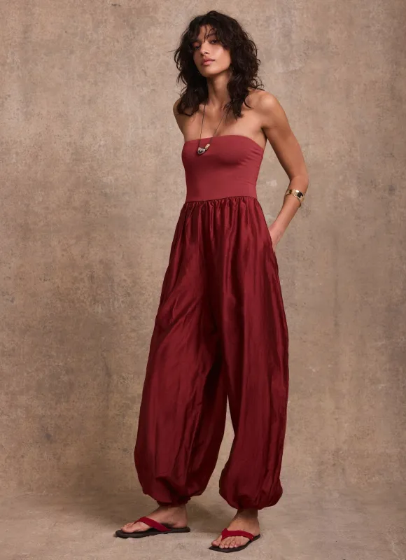 Red Bandeau Balloon Jumpsuit made by Mint Velvet