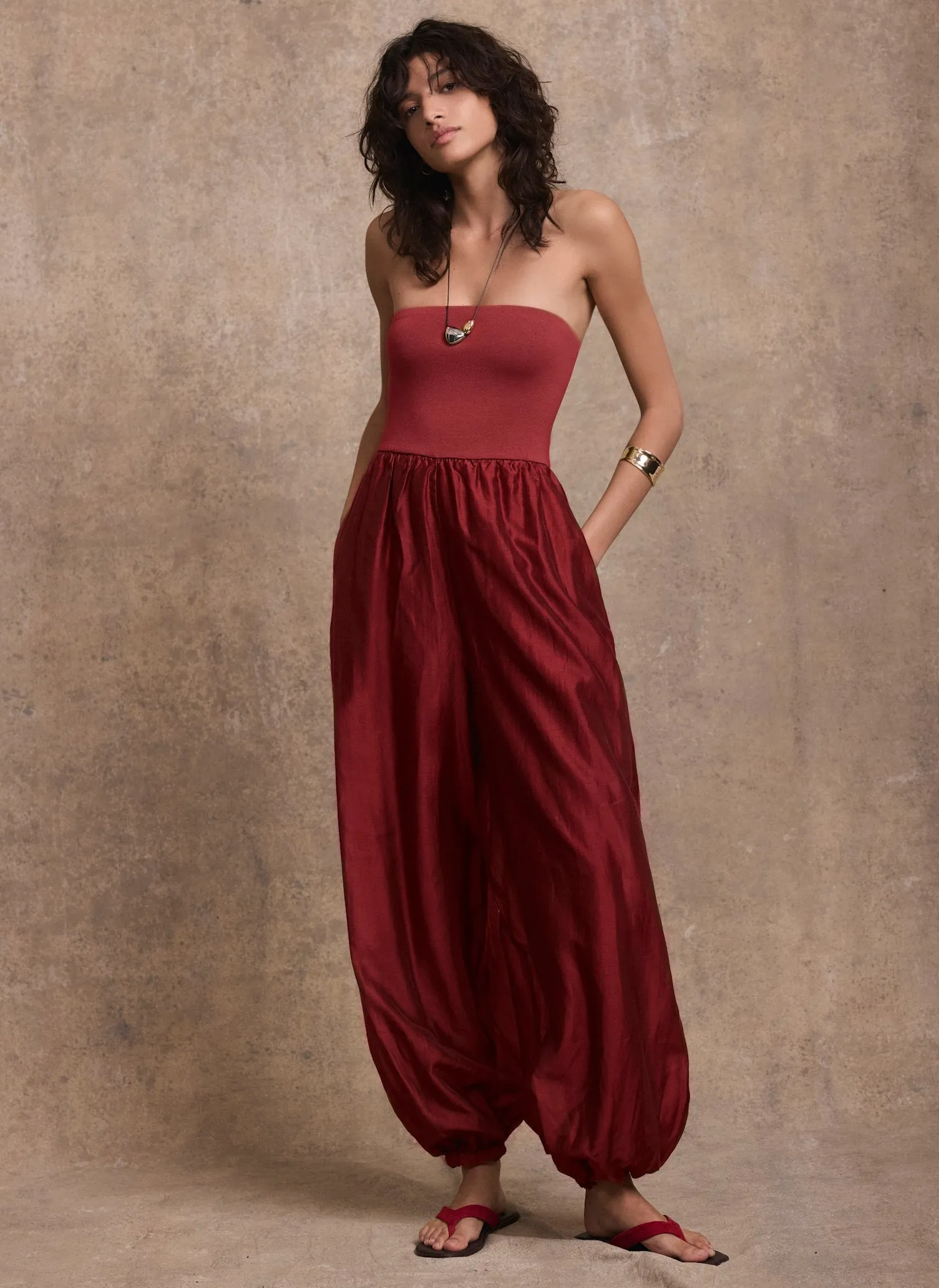 Red Bandeau Balloon Jumpsuit sold by Mint Velvet product image thumbnail 3