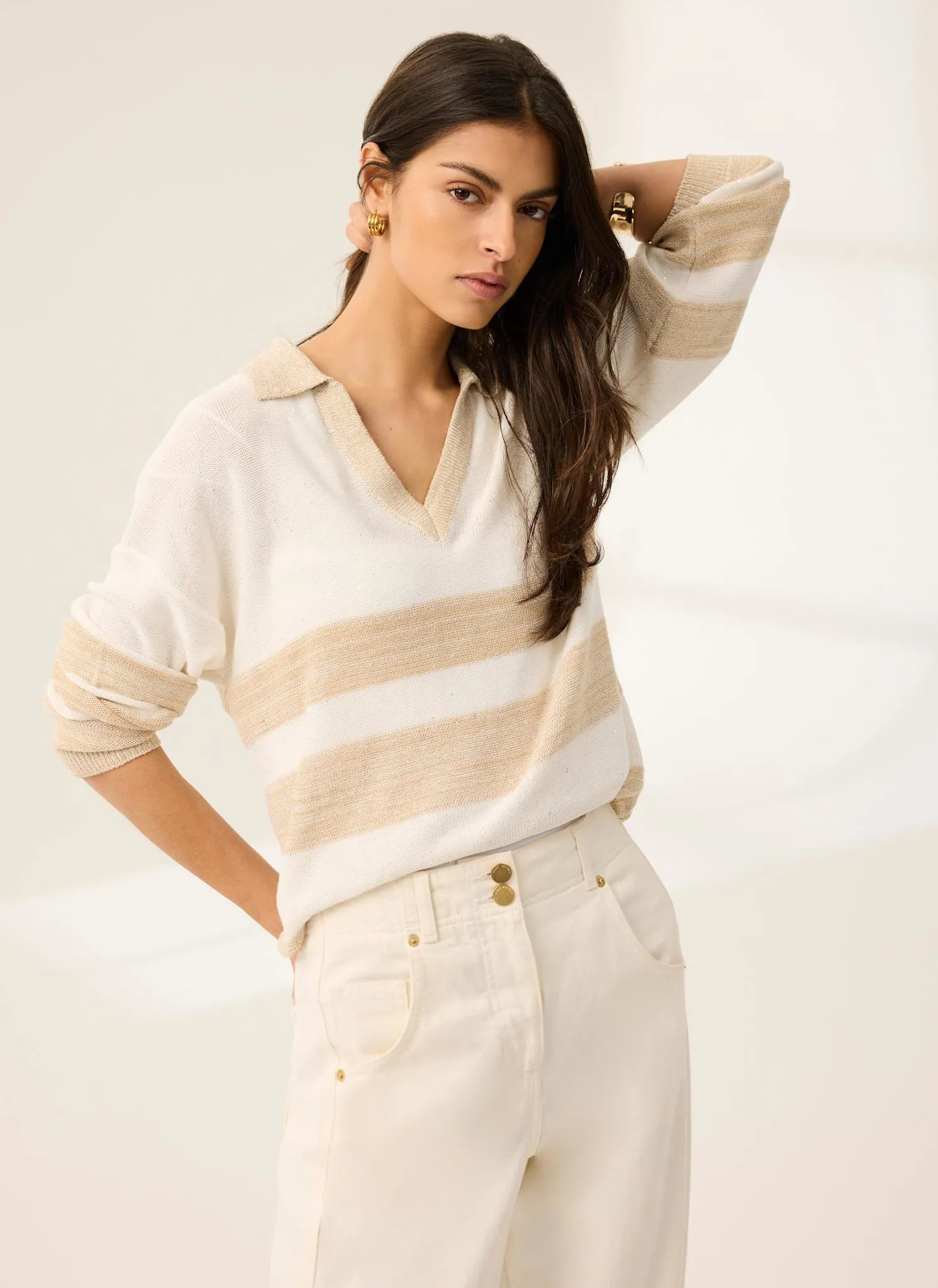 Neutral Sequin Striped Knit Jumper sold by Mint Velvet product image thumbnail 2