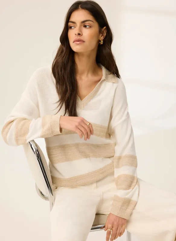 Neutral Cotton Blend Striped Knit Jumper sold by Mint Velvet