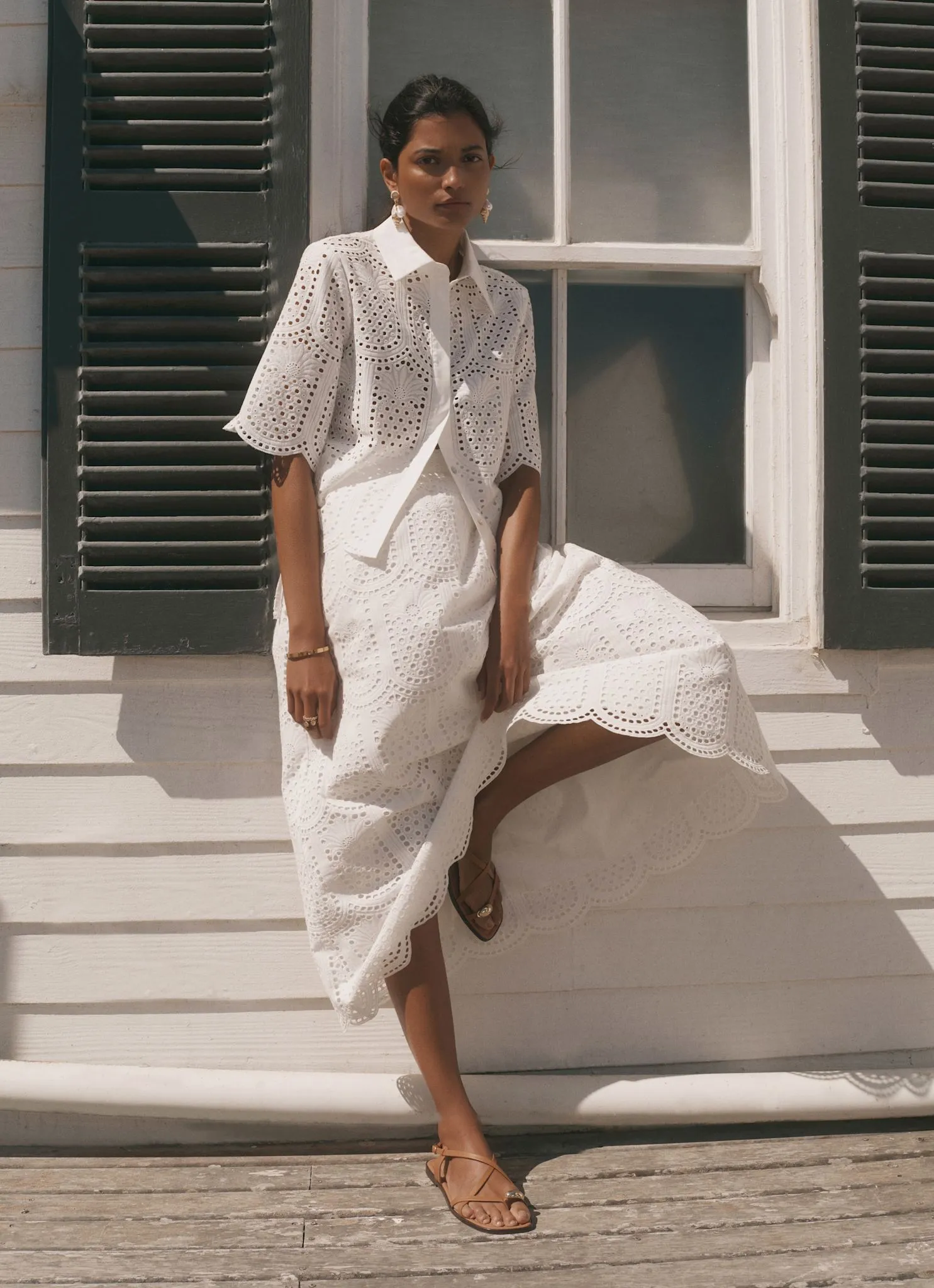 White Cotton Broderie Midi Skirt sold by Mint Velvet product image thumbnail 3